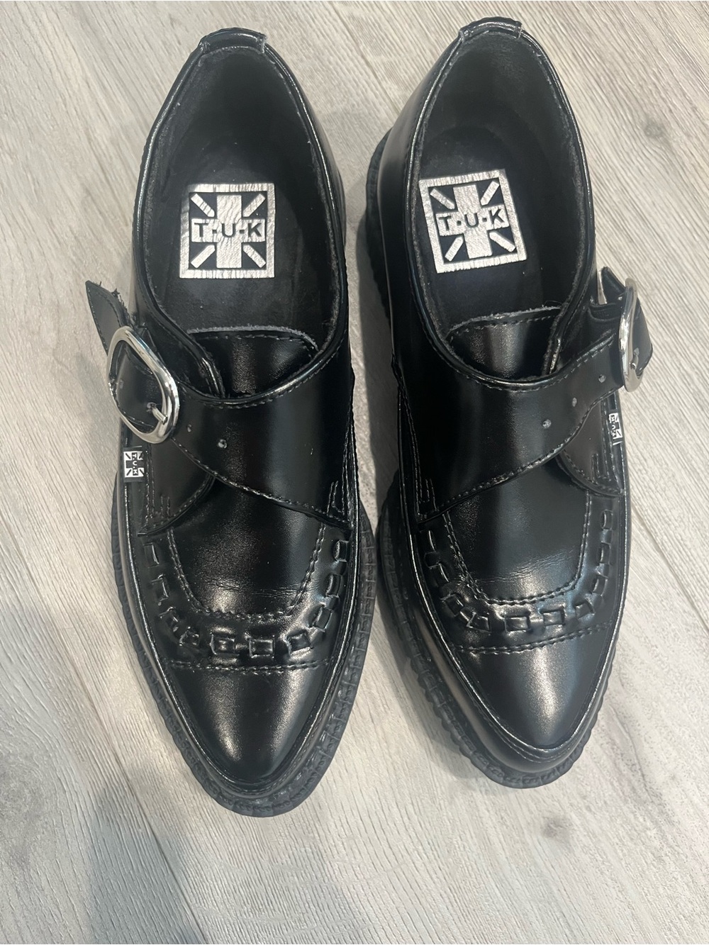 T.U.K Black Leather Buckle Creeper Loafers - Picture 3 of 10